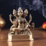 Pure Brass Trimurti Idol | 5" x 4.5" x 2.5" (13 x 11 x 6.5 cm) | 1.5 kg Sacred Art | Divine Trinity Brahma Vishnu Shiva Murti